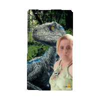 a picture of a woman and a dinosaur that says catcat on the bottom right