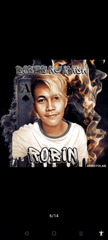 a picture of a young man with the name robin written on it