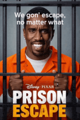a movie poster for prison escape shows a man in an orange shirt behind bars