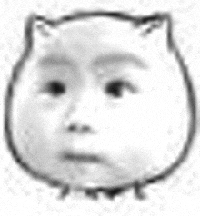 a black and white drawing of a person 's face with a cat 's head .