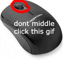 a computer mouse has a red circle around the mouse button that says dont middle click this gif