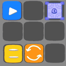 a blue square with a play button and a purple square with a clock in it