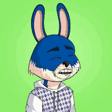 a cartoon drawing of a rabbit wearing a plaid hoodie