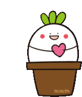 a cartoon cactus in a brown pot with a heart in its mouth .