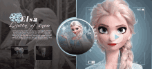 a poster for elsa queen of snow has a play button on the bottom