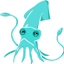 a cartoon drawing of a blue squid with a sad look on its face