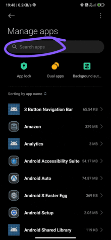 a screenshot of the manage apps page on a cell phone