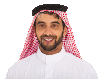 a man with a beard wearing a white shirt and a red and white head scarf