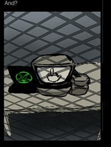a drawing of a table with a pentagram and a middle finger on it