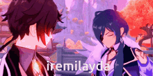 a couple of anime characters are standing next to each other with the word remilada written in the corner