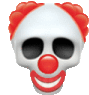 a skull with a clown face and red hair .