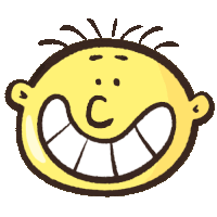 a cartoon drawing of a boy with a big smile and a letter c on his face