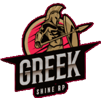 a logo for greek shine rp shows a spartan with a spear and shield