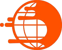 an orange icon of a globe with a letter e on it