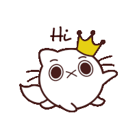 a white cat with a crown on its head says hi him