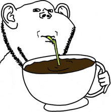 a man is drinking a cup of coffee through a straw .