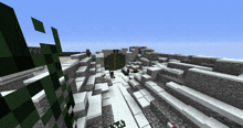 a screenshot of a minecraft game shows a snowy area with a sign that says ' warning ' on it