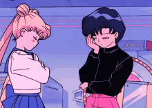 a cartoon of two girls standing next to each other with their arms crossed