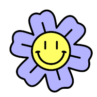 a purple flower with a smiley face on it