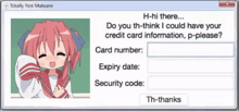 a computer screen that says totally not malware with a girl on it
