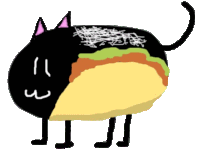 a black cat with a taco on its back