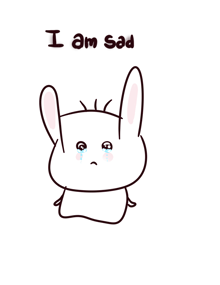 a drawing of a sad bunny with the words " i am sad " above it