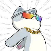 a cartoon cat is wearing sunglasses and a gold chain around its neck