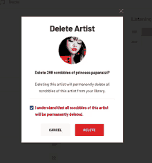 a screen asking you to delete a princess paparazzi artist