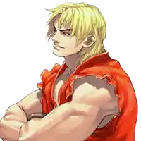 a drawing of a man with blonde hair and a red shirt