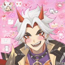 a picture of a boy with horns and a pink background with picmix in the corner