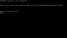 a black screen with white text that says ' booting from hard disk grub ' on it .