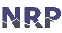 a logo for nrp shows a mountain in the middle