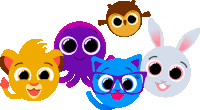 a lion an octopus a cat an owl and a rabbit are standing next to each other on a white background