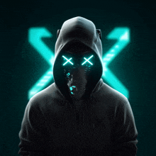 a person wearing a mask with x 's on their eyes and an x in the background