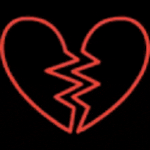 a broken heart with a lightning bolt in the middle on a black background .