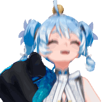 a blurry picture of a blue haired anime character