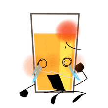 a cartoon drawing of a glass of orange juice with tears running down its face