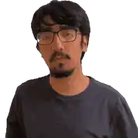 a man with glasses and a beard is making a funny face