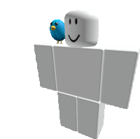 a white roblox character with a blue bird on his arm