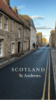 a picture of a street in scotland with the words scotland st andrews at the top