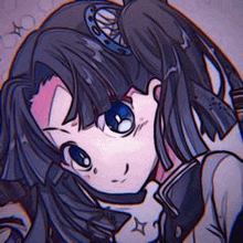 a close up of a drawing of a girl with pigtails and a blue eye .