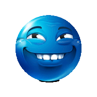 a blue smiley face with a big smile