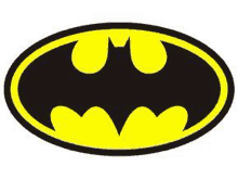 the batman logo is yellow and black and looks like a bat with wings .