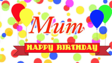 a happy birthday card for mum with balloons and dots