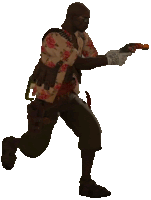 a man with a floral shirt is running with a gun