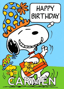 a happy birthday card with snoopy and woodstock