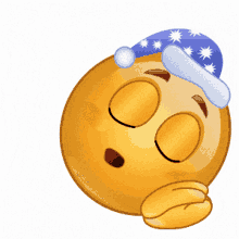 a smiley face wearing a blue hat with stars on it