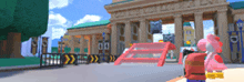 a blurred image of a building with the number 00 on the top