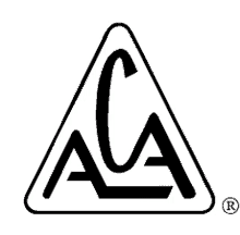 the aca logo is a black and white triangle with the letter a and a r on it .