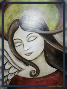 a painting of a woman with her eyes closed and the words b collections design below it